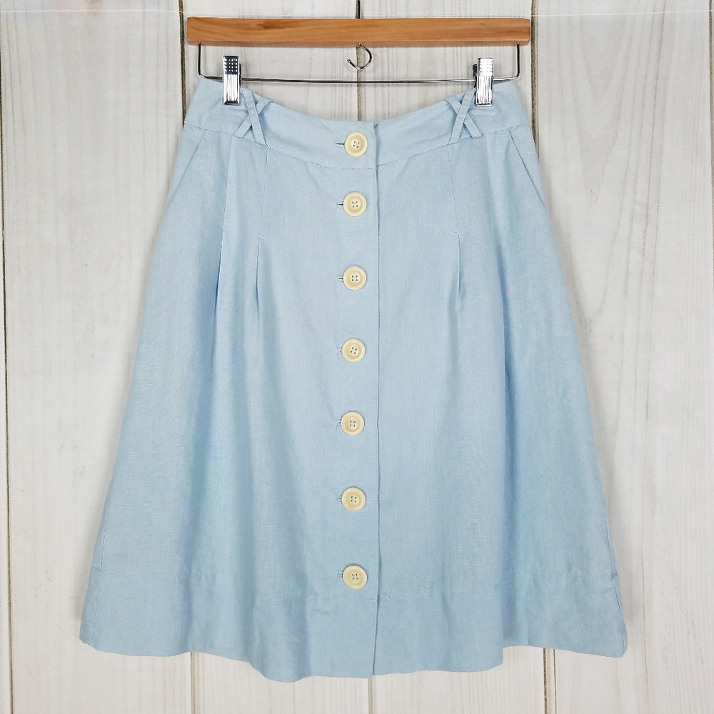 Boden | Baby Blue Button Up A-Line Skirt - Size 8